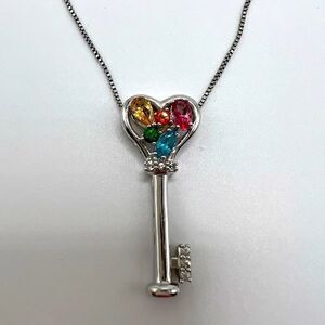 .925 Sterling Silver and gemstone/CZ key necklace